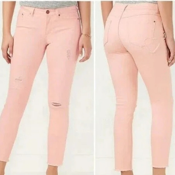 LC Lauren Conrad Denim - Lauren Conrad Womens Trendy Light Pink Distressed Heart Skinny Capri Jeans